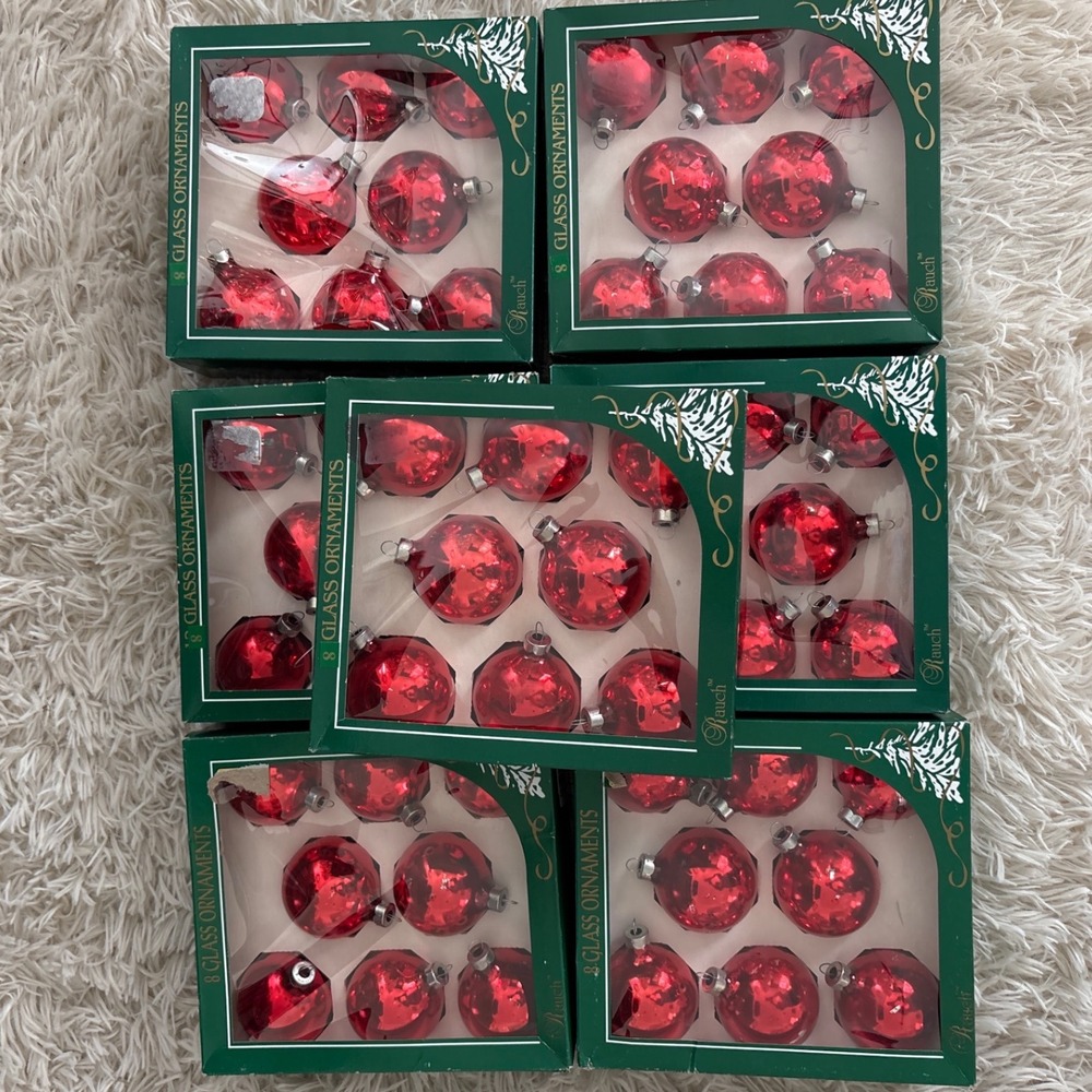 48/7 Boxes vintage Rauch Glass Christmas Ornaments Red Faceted Ball original Box